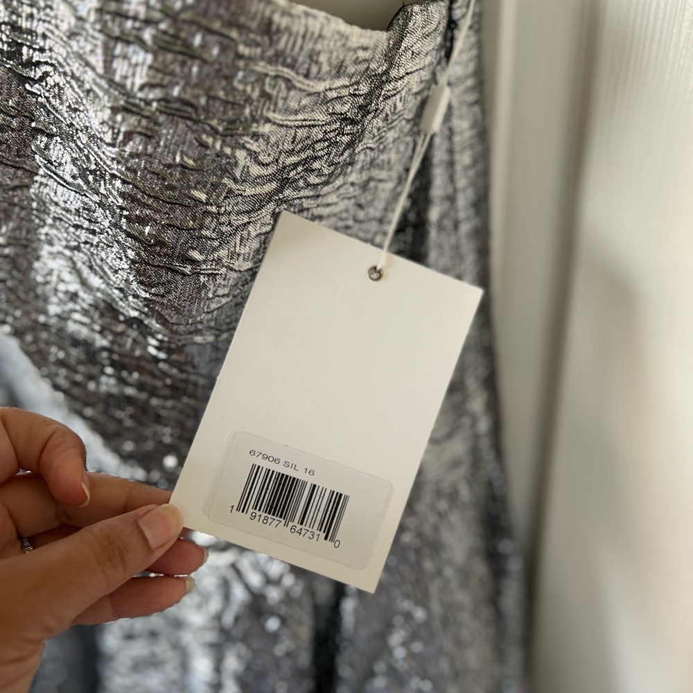 NWT Elegant Silver One-Shoulder Bow Midi Dress 67906 Sz 16 - Picture 10 of 15
